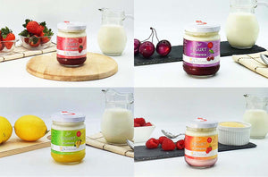 4 yogurt assortiti: fragola, amarena, limone e lampone da 180g caduno